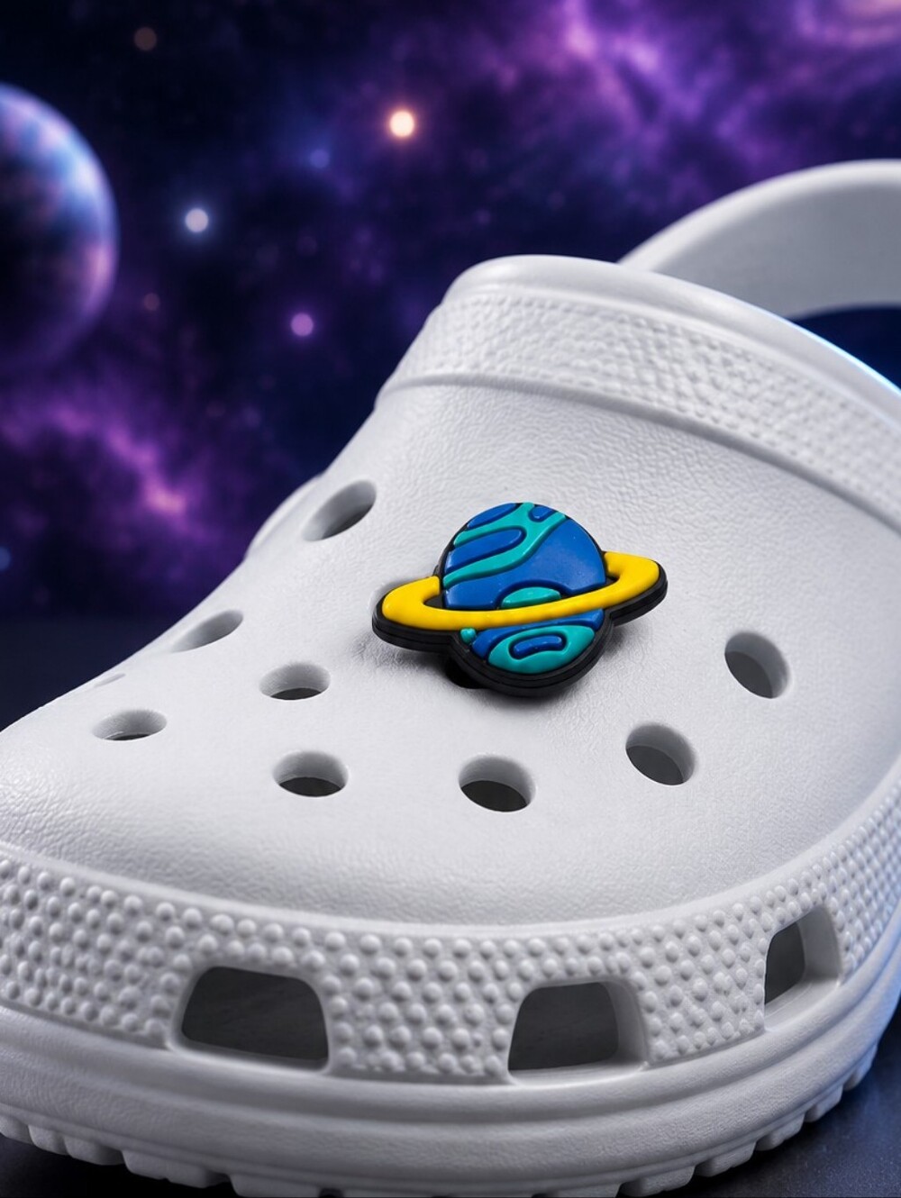 Saturn Croc Shoe Charm Blue Ringed Planet Jibbitz Style Solar System Space STEM